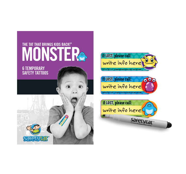 Peel and stick child safety tattoo MONSTER Peel and stick child safety tattoo MONSTER